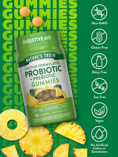 Nature's Truth Probiotic Gummies for Adults, 50 Count, Vegan, Non-GMO & Gluten Free Digestive Health Supplement