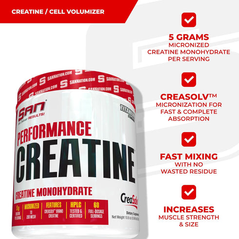 SAN Performance Creatine 300g - Supports Muscle Growth and Athletic Performance, 60 Servings