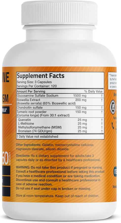 Bronson Glucosamine Chondroitin Turmeric & MSM - Advanced Joint & Cartilage Formula, Supports Healthy Joints, 360