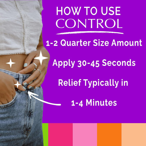 CONTROL Menstrual Cramp Relief Cream, Topical Pain Relief for Period Cramps, 3 oz Tube