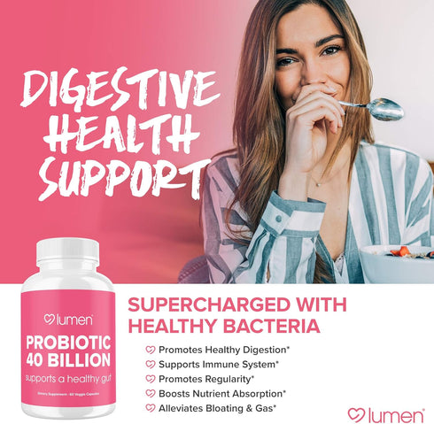 Probiotics 40 Billion CFU | Supports Digestion, Gut Health & Immune System with Digestive Enzymes - 60 Veggie Count