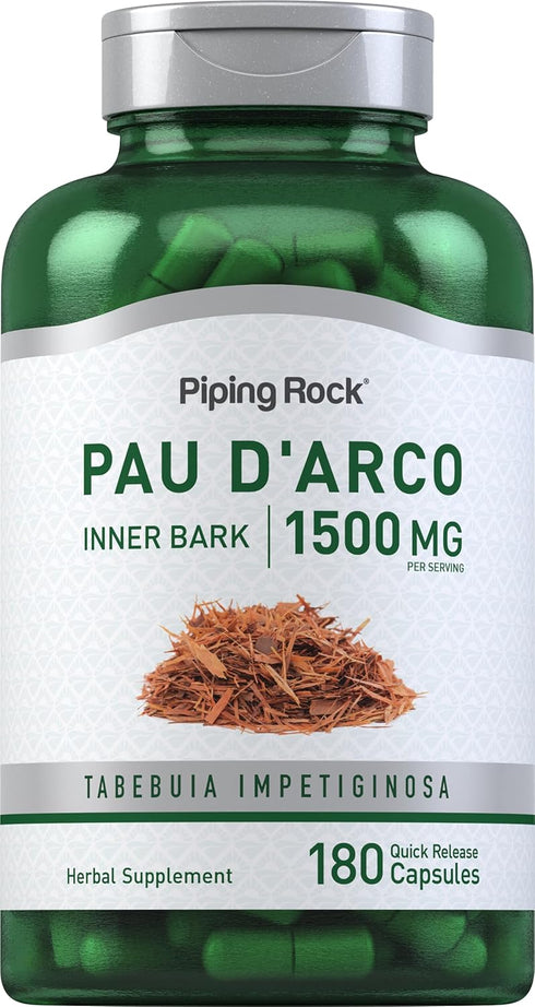 Piping Rock Pau d'Arco Capsules | 1500mg | 180 Count | Herbal Extract Supplement, Non-GMO, Gluten Free