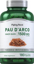 Piping Rock Pau d'Arco Capsules | 1500mg | 180 Count | Herbal Extract Supplement, Non-GMO, Gluten Free