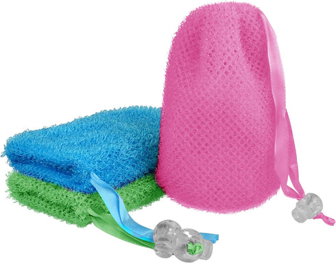 Linkidea 3 Pack Soap Bag, Exfoliating Soap Saver Pouch, Body Scrubber for Bath Shower (Three Random Color)