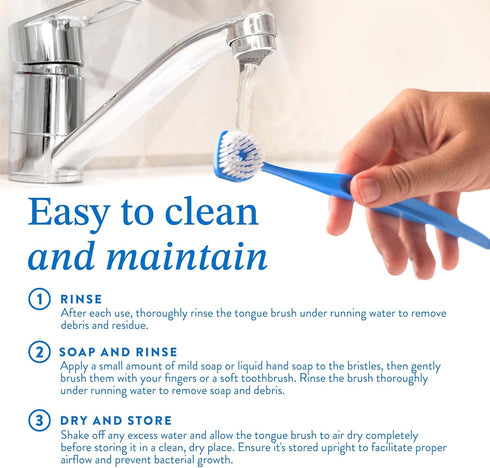 Soft Bristle Tongue Brush for Adults (2 Pack), Ergonomic Handle & Protective Cap, Improve Oral Hygiene & Reduce Bad
