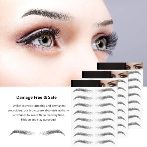Maitys 12 Sheets 4D Hair Like Waterproof Eyebrow Tattoos, Temporary Transfer Brows Decal for Women