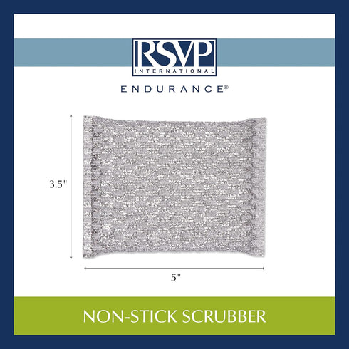 RSVP International Gentle Scrubbing Sponge for Non-Stick Cookware, Porcelain & Glass, Dishwasher Safe, 5x3.5, Silver
