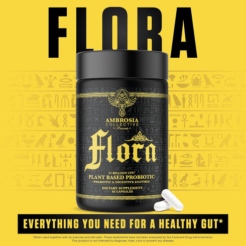 Ambrosia Flora Digestive Enzymes with Probiotics and Prebiotics, Plant-Based Gut Health Supplement, 32 Billion CFU,