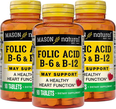 MASON NATURAL Heart Formula B6/B12/Folic Acid Tablets, 90 Count (Pack of 3)