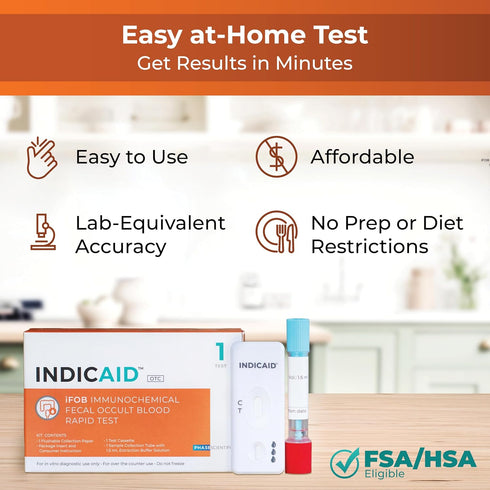 Immunochemical (1 Pack) INDICAID Fecal Occult Blood Rapid Test (iFOB), FIT Colon Test, Accurate and Easy at Home, No