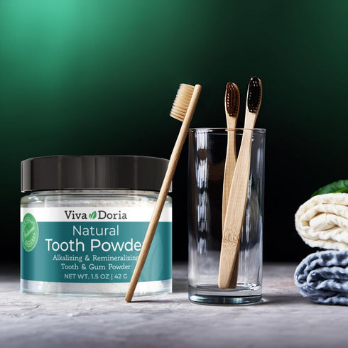 Viva Doria Natural Tooth Powder, Remineralizing Teeth Whitening Powder, Refreshing Mint Flavor, 1.5 Oz Glass Jar