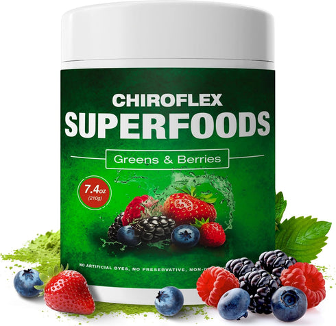 Total Tea Chiroflex Superfood Green Powder, Organic Greens Fruit and Veggie Vegan Supplement, 30 Servings - 7.4 oz