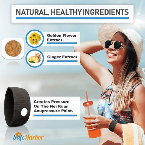 SafeHarbor Motion Sickness Relief Kit for Cruise Essentials, 2 Motion Sickness Bands, 10 Herbal Relief Patches