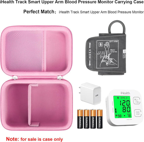 Pink Carrying Case for iHealth Track Smart Upper Arm Blood Pressure Monitor, Wireless Bluetooth Monitor Storage Holder