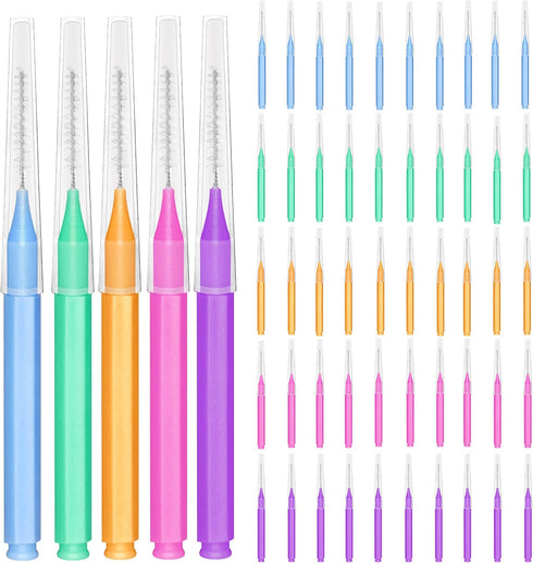 EasyHonor Braces Brush, Cleaner Interdental Brush Toothpick, Dental Flossing Head, 5 Colors, 50pcs