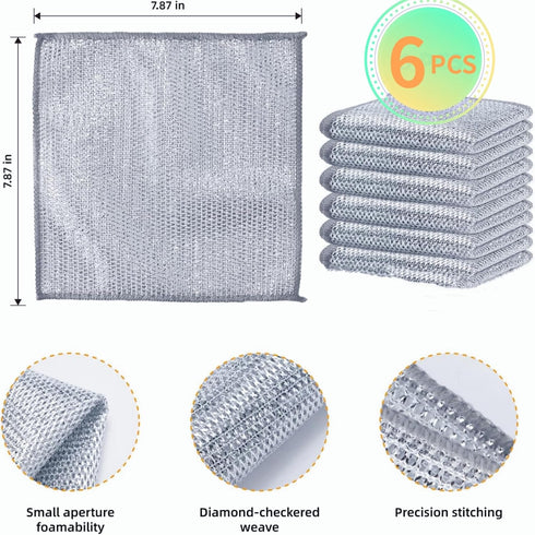 2024 New Multipurpose Cleaning Sponges, 6 Pack Wire Dishwashing Rags for Non-Stick Cookware, Easy Rinsing