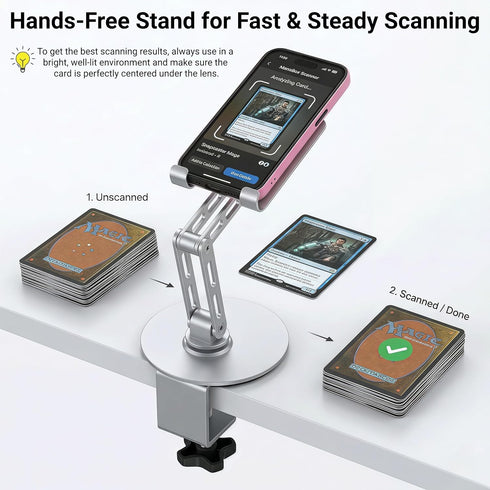 HUASAI Carbon Steel TCG Card Scanner Stand, Heavy-Duty C-Clamp Phone Holder for MTG & Sports Cards, Adjustable Scanning