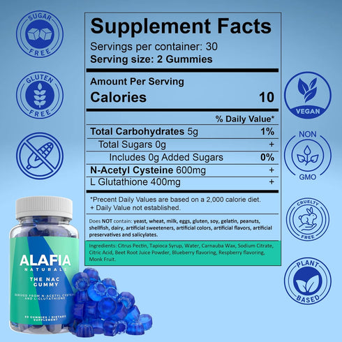 Alafia Naturals Sugar-Free NAC Gummies | 60ct | Vegan N-Acetyl Cysteine Supplement for Respiratory Health