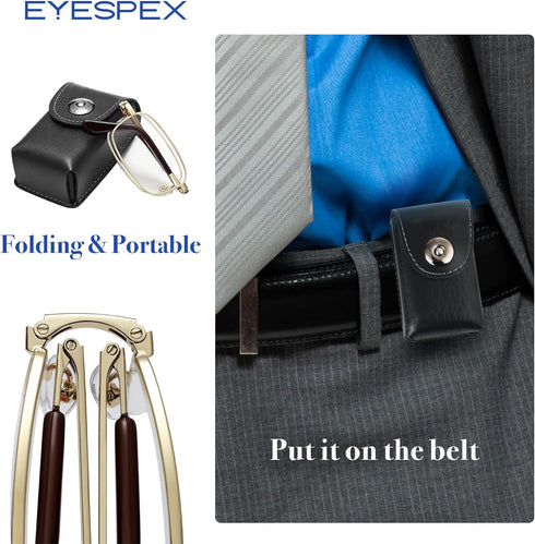 1 Pack Compact Folding Reading Glasses for Men and Women, Foldable Full Frame Computer Glasses with Reading Case,