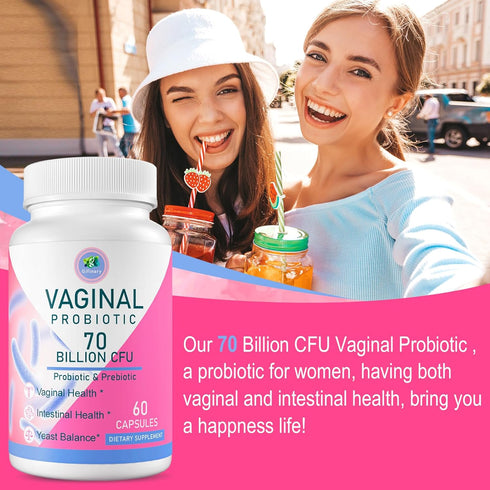 Vaginal Probiotics, 70 Billion CFU, 13 Strains for Women with Prebiotic & D-Mannose for Vaginal Health, 60 Capsules