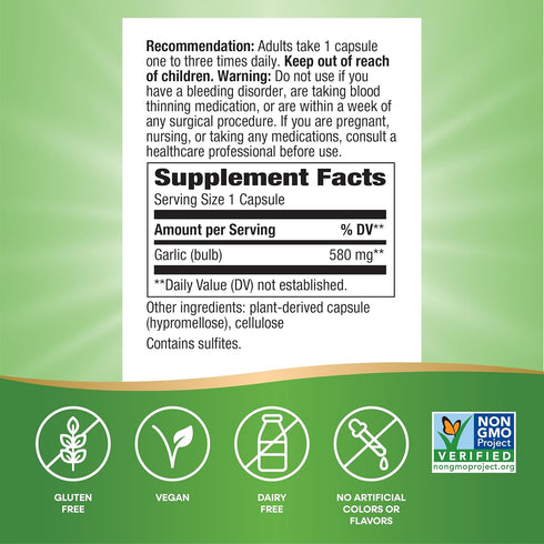 Nature's Way Bulb, 580 100 (Packaging Garlic Supports Heart Health*, Non-GMO Project Verified, mg per Serving, Vegan