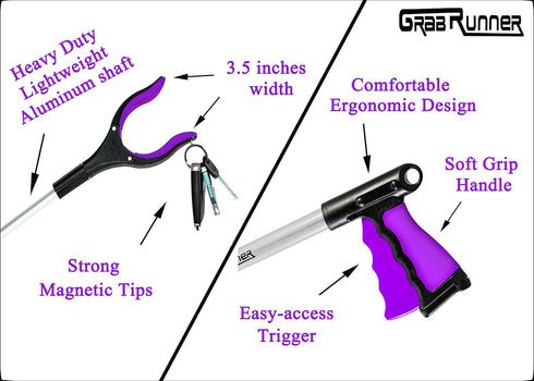 32 inch FDA Registered Foldable GrabRunner Reacher Tool with Magnetic, Dark Purple
