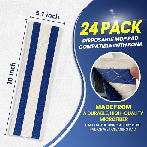 18 Inch Microfiber Disposable Mop Pad, 24 Pack for 16-18'' Hook & Loop System Mop, Compatible with Bona