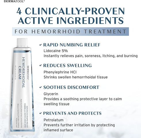 Hemorrhoid Treatment - Advanced Cream 5% Lidocaine & Phenylephrine for Rapid Relief of Pain, Swelling, Bleeding