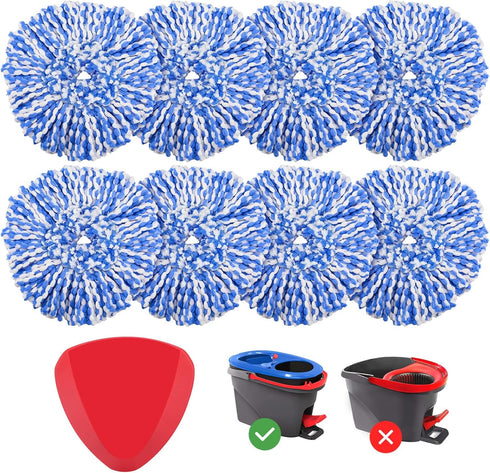 8 Pack RinseClean Spin Mop Replacement Head Refills with 1 Rotating Mop Base, Compatible with RinseClean 2 Tank System