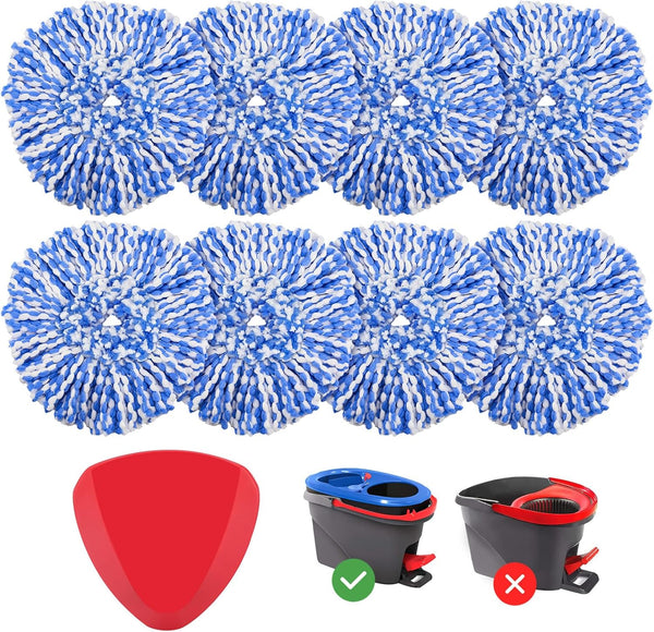 8 Pack RinseClean Spin Mop Replacement Head Refills with 1 Rotating Mop Base, Compatible with RinseClean 2 Tank System