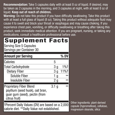Nature's Way Fiber Fusion Daily Supplement, 150 Vegan Capsules with Psyllium Husk, Oat Bran, Pectin, Digestive Support*