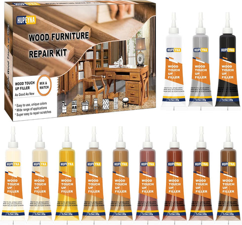 Wood Furniture Repair Kit, 12 Colors Touch Up Fillers for Scratches, Cracks, Discoloration on Wooden Surfaces