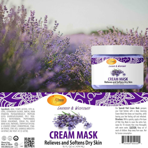 SPA REDI Body and Foot Cream Mask, Lavender and Wildflower, 16 Oz for Hydrating Skin