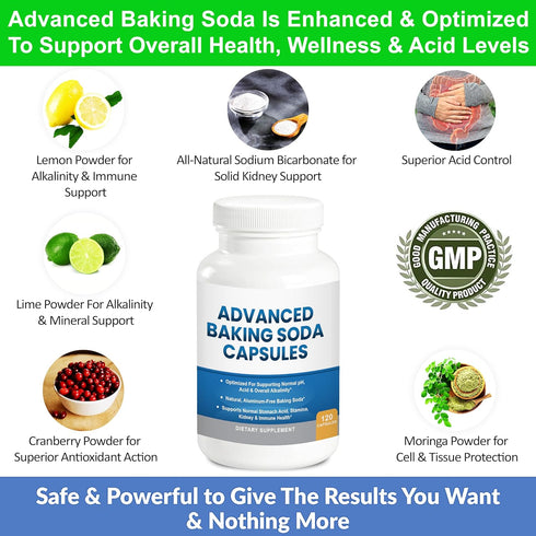 Immune, Advanced Baking Soda Capsules: Organic Use Aluminum Free Baking Soda w/Superfoods to Support Kidneys, Stomach