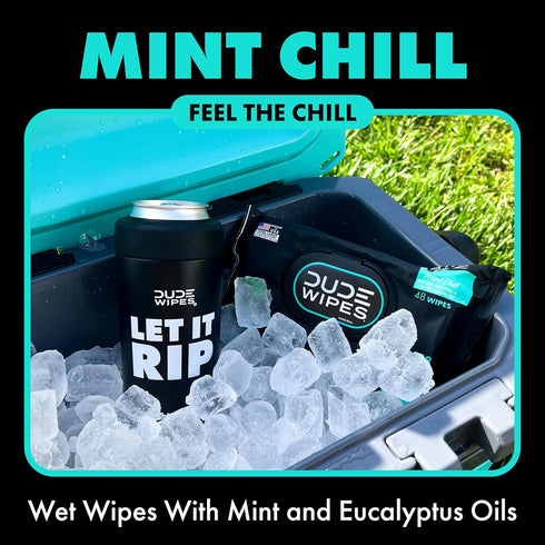 DUDE Wipes Summer Kit - FrostBuddy Universal Can Cooler + Extra-Large Flushable Wet Wipes - 48 Wipes