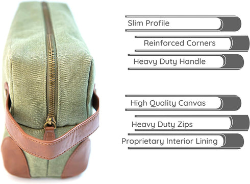 Vetelli Vintage Canvas Toiletry Bags, Waterproof Dopp Kits for Travel (Marco, Green)