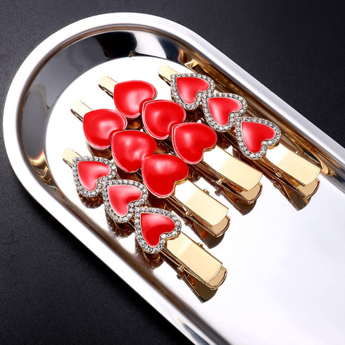 Valentine’s Day Hair Clips, Sparkly Rhinestone Enamel Cupid Heart Hairpins for Women Girls, 4 Pack