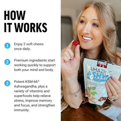 Force Factor Amazing Ashwa Ashwagandha Supplement with KSM-66 for Stress Relief, Memory, Focus, Immune Support - 60