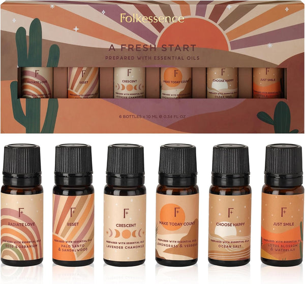 Folkulture Fragrance Oils for Diffuser - Set of 6 Essential Oils for Home - Gift Box