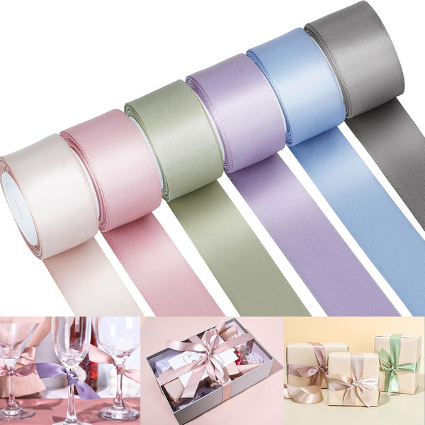 Whaline Morandi Satin Ribbon, 6 Rolls Pastel Silk, 1 Inch x 5 Yard for Wedding, Bridal, Baby Shower Decor