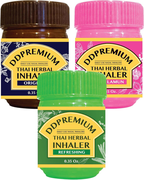 Pack 3 Herbal Inhaler with Menthol & Essential Oil - Natural Thai Inhaler for Enhanced Breathing, Promotes Clearer