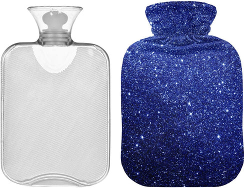 SyXIOP 2L Dark Blue Glitter Starry Travel hot Water Bottle with Soft Cover, Warmer Bag for Menstrual Cramps, Menstrual