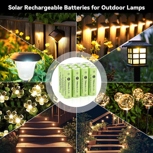 Hronn 1.2V 700mAh 12 Pack AA NiMH Rechargeable Battery, Double A Solar Lights Battery for Outdoor String Light, Pathway