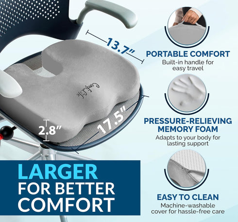 Tailbone ComfiLife Gel Enhanced Seat Cushion Office Chair Cushion Non-Slip Gel & Memory Foam Coccyx Cushion for Pain