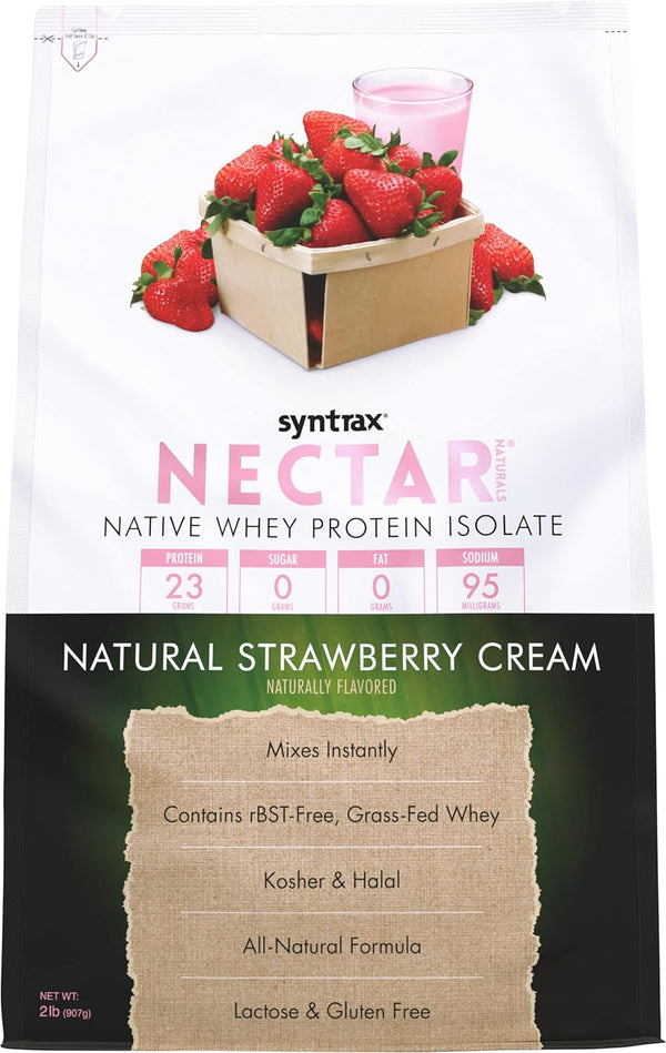 Syntrax Nutrition Nectar Naturals - 100% Whey Isolate Protein Powder, Natural Strawberry Cream, 2 lbs