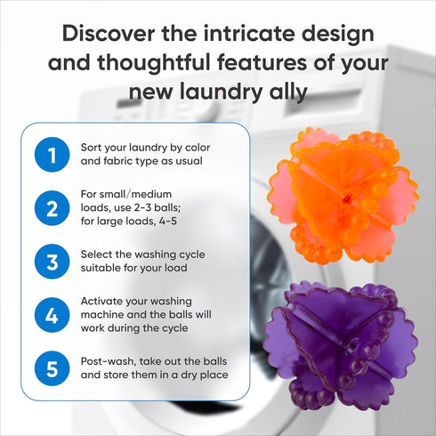 Laundry Balls for Washing Machine 12 Pcs - Plastic Agitator Balls for Washing Machine - Tangle Free Washer Balls for Cleaning Better - Colorful Reusable Laundry Scrubbing Balls