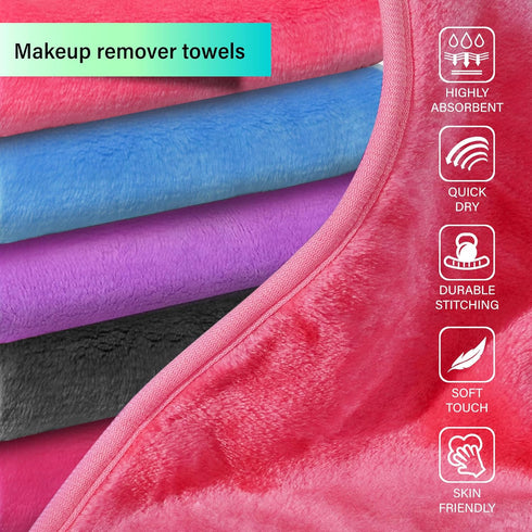 Makeup Remover Cloth, 13x7 Inch Reusable Towels, Microfiber Fast Drying Facial Washcloth for Washing Face
