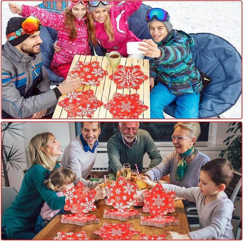 Naozinebi 48 Count 9inch Winter Snowflake Paper Plates Red Christmas Plates Red Snowflake Shaped Christmas Dessert