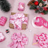 Whaline 6 Rolls Christmas Wired Edge Ribbon 30 Yards Pink Buffalo Plaid Santa Snowman Snowflake for Gift Wrapping Crafts