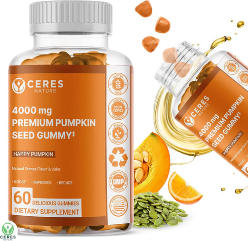 Pumpkin Seed Oil Gummies 4,000 mg for Hair Growth, Urinary Tract Support, Bladder Control & Younger Looking Skin –